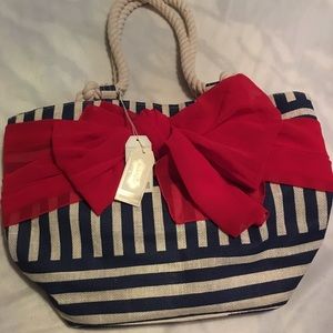 Mud Pie Sarong-Along Tote Bag in Navy Stripe